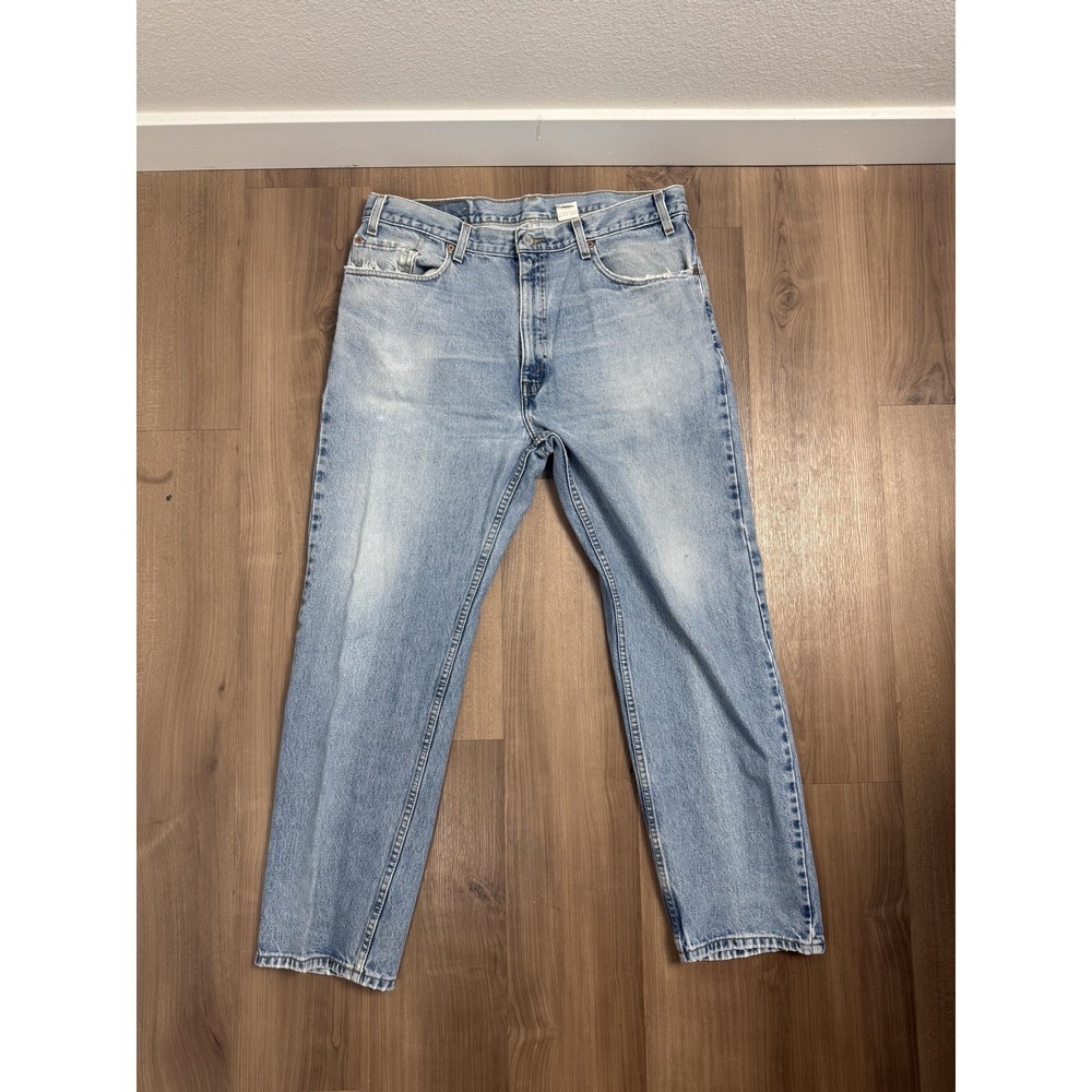 Levi's 505 Jeans Mens 38x30 Light Wash Blue Regular Straight Denim Distressed